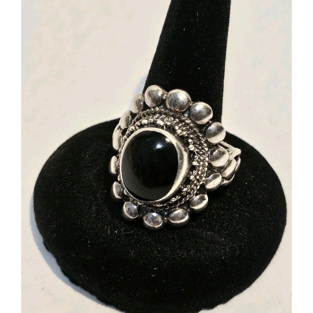 Vintage NF 925 Sterling Silver Black Onyx Statement Ring 9.75